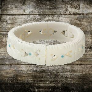 Tribal Carved Buffalo Bone India Beads Chunky Stretch Bangle Bracelet